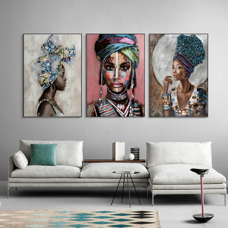 African Black Woman Canvas Art Posters And Prints Abstract Girl Oil Paintings Print Wall Art Pictures for Modern Home Room Decor