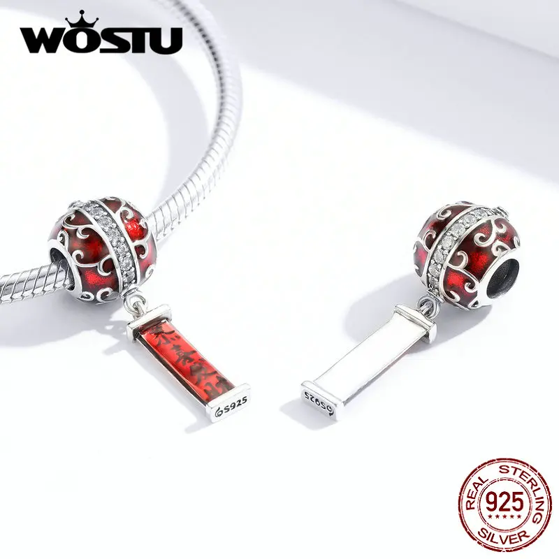 WOSTU 925 Sterling Silver New Year Series Red Lantern Charms Chinese Traditional Beads Fit Original Bracelets Fine Jewelry