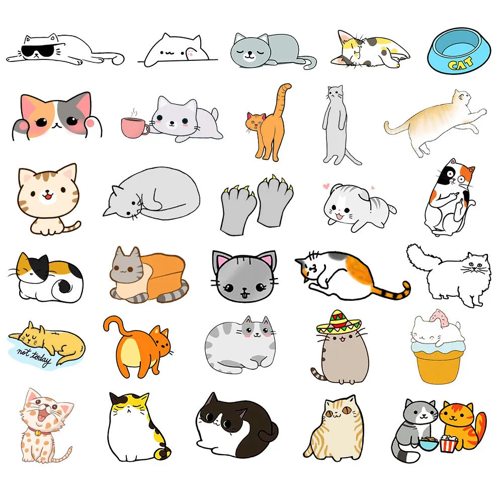 50Pcs Kawaii Cartoon Children Adhesive Stationery Sticker Kids Animal Cat Graffiti Scrapbook Phone Laptop DIY Decoration Decals