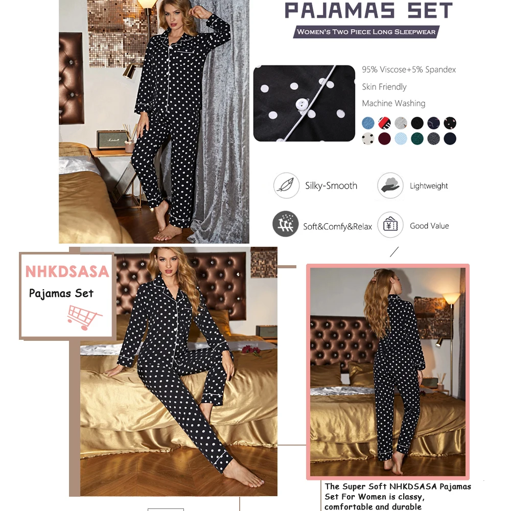 NHKDSASA Brand Pajama Set For Women\'s Sleepwear Long Sleeve Pyjamas Trousers Suit Printing Fashion 2 Pieces Soft Nightgown