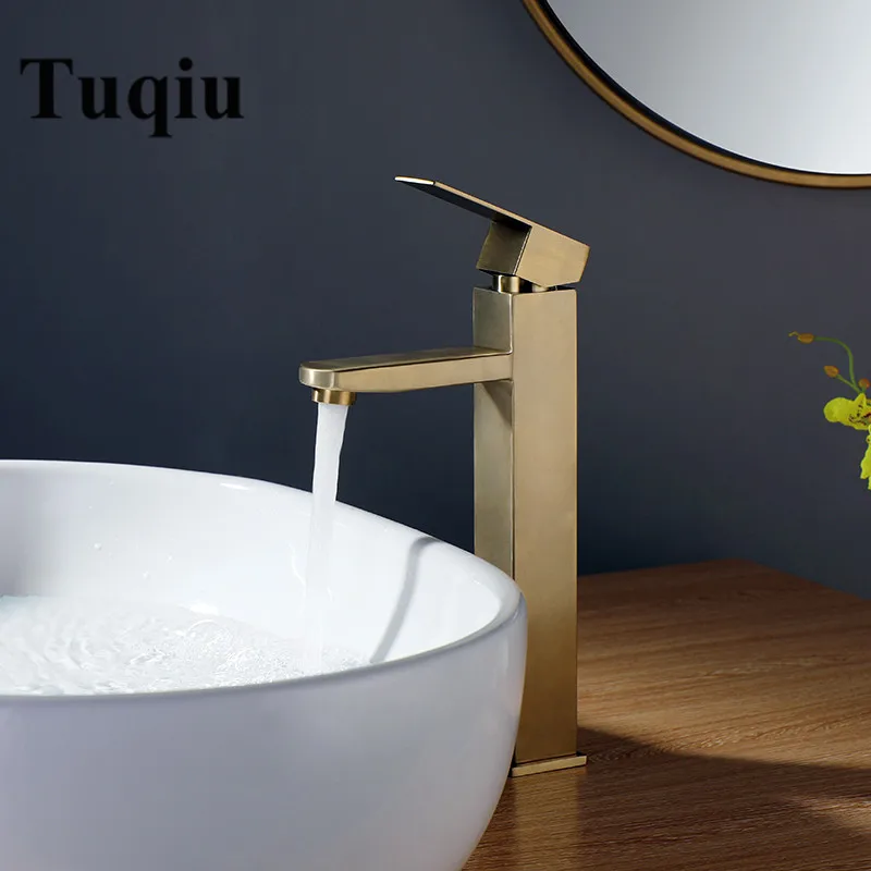 

Bathroom Basin Faucet Brushed Gold Bathroom Tap Sink Mixer Hot & Cold 304 Stainless Steel Sink Faucet Bathroom Lavotory Faucet