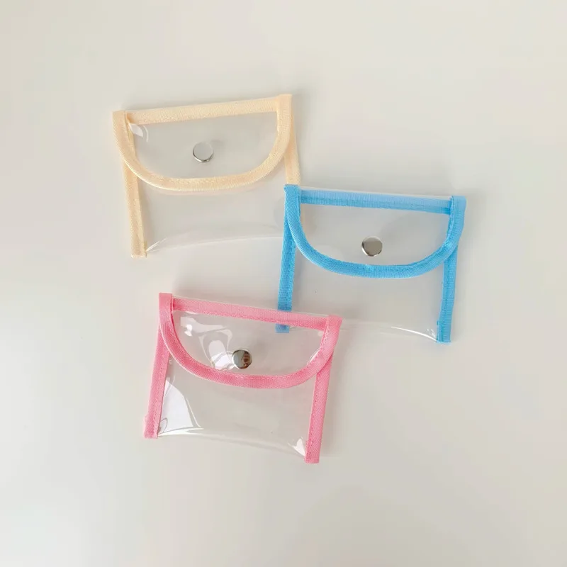 Ins Solid Color Ribbon Transparent Pencil Case PVC Large Capacity Simple Style File Bag Cosmetic Storage Bag School Stationery