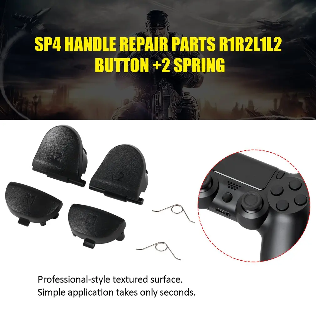 Black Replace Buttons for Dualshock 4, Triggers para PS4 Controller, Acessórios de jogos, botão com 2 molas, R1, L1, R2, L2