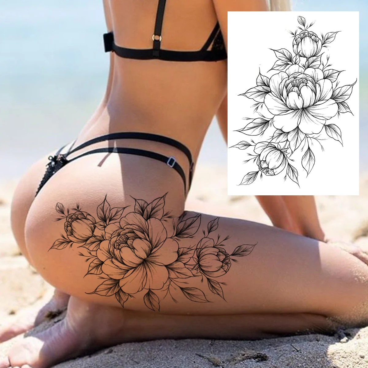Sexy Blume Temporäre Tattoos Für Frauen Körper Kunst Malerei Arm Beine Tattoos Aufkleber Realistische Gefälschte Schwarz Rose Wasserdicht Tattoos