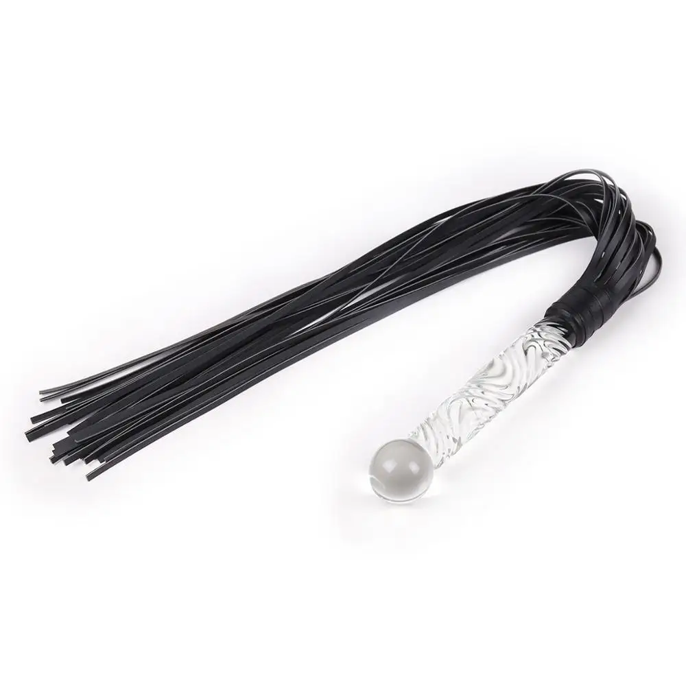 Purple Leather Pimp Whip Glass Handle Anal Plug Racing Riding Flogger Queen Bdsm Bondage Sex Toys Sex Toys for Couples