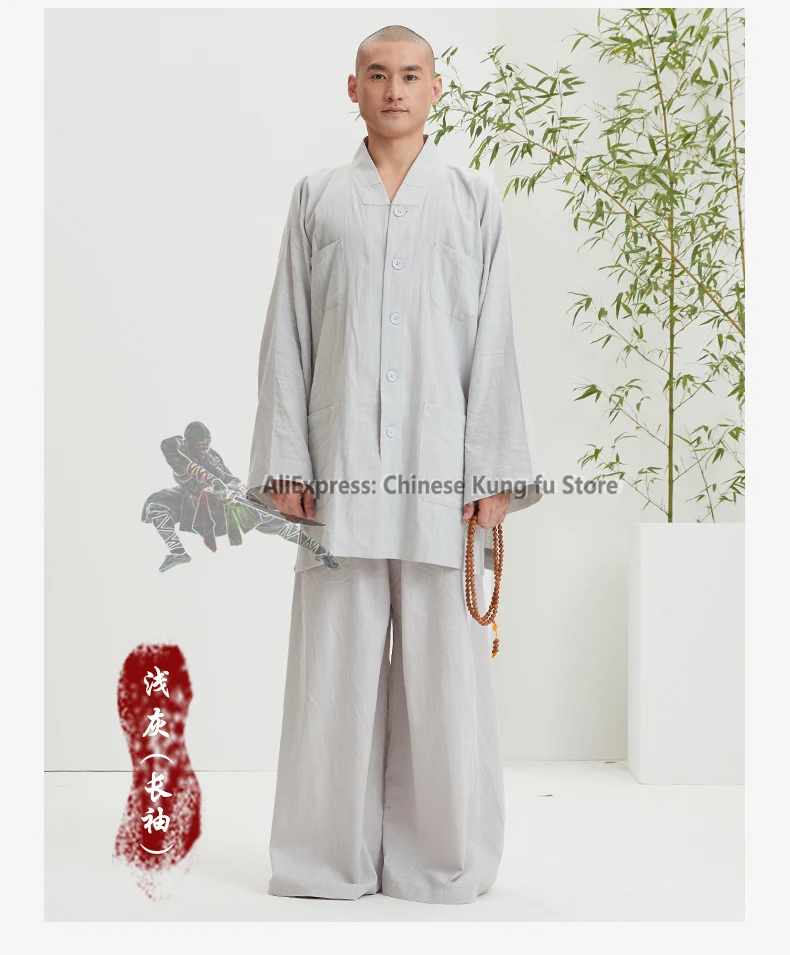 Pure Cotton Summer Shaolin Buddhist Monk Robe Kung fu Suit Buddhism Meditation Tai Chi Uniform Taoist Martial arts Clothes