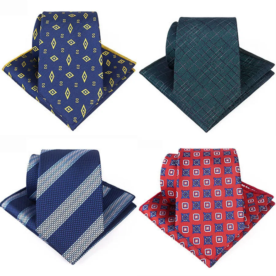 GUSLESON Fashion Slim Printing Striped Tie Set For Men Necktie Handkerchief  Skinny Set for Wedding Business Party Formal Gift