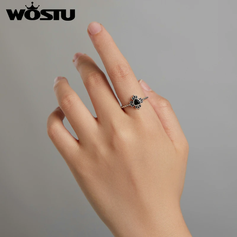 WOSTU Geometric Finger Ring 925 Sterling Silver Heart of Spades Rings Shining Zircon Women Elegant Silver Jewelry FIR746