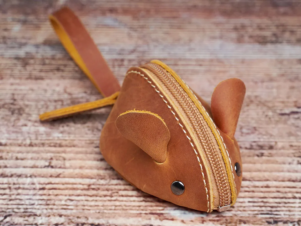 Vintage Mini Geldbörse Echtes Leder Kleine Geldbörse Männer Frauen Braun Mode Niedliche Maus Aufbewahrungstasche Trend Reißverschlusstasche NUPUGOO – Detail 7