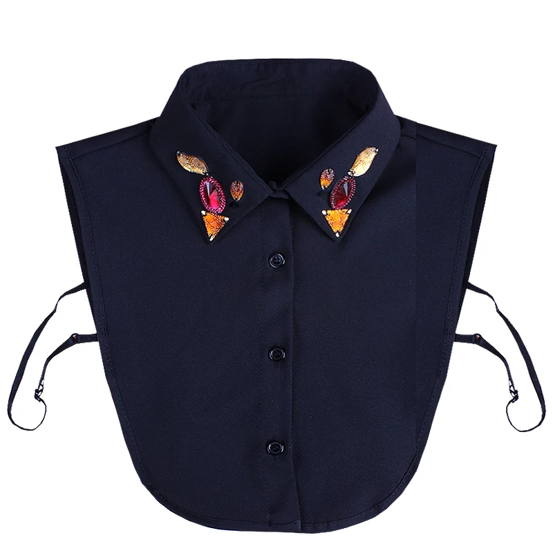 White Cotton Fake Collar Women Detachable Collars For Women Detachable Lapel Shirt Fake False Collar Shirt With Bead Nep Kraagie