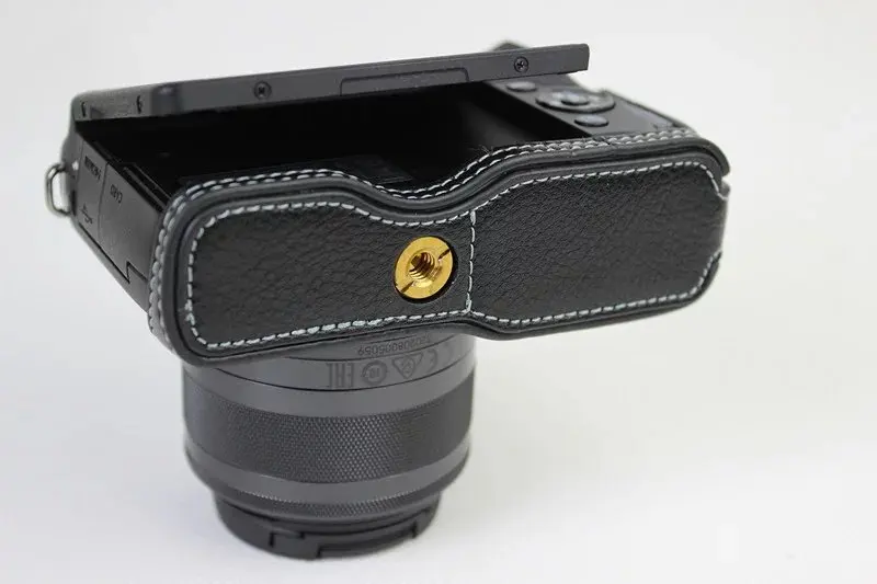 New Genuine Leather Camera Case For Canon EOS EOS M200 M100 EOS M10 Bottom Camera Cover Half Bag Black Brown Coffee