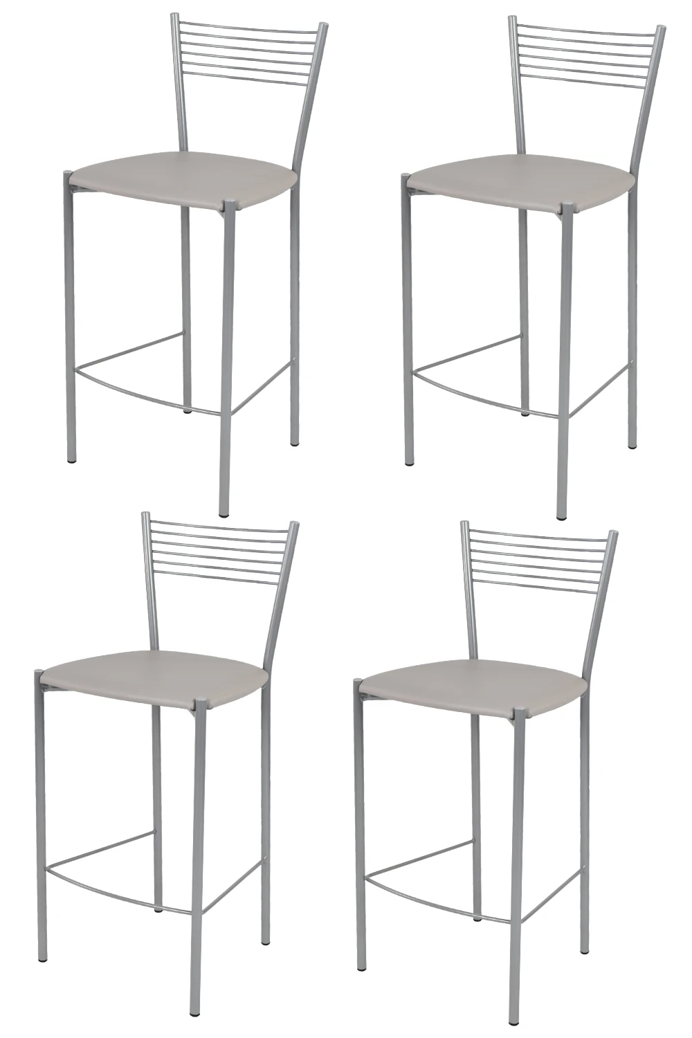 Tommychairs - Set 4 high Elegance for kitchen and bar stools steel color aluminum and faux leather seat light gray