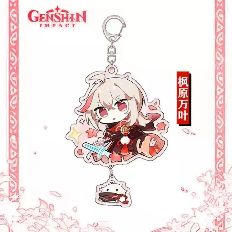 2 Pcs Anime Genshin Impact Cosplay Hu Tao Acrylic Pendant Keychain Badge Cartoon Accessories key chain cute Xiao kawaii Gifts