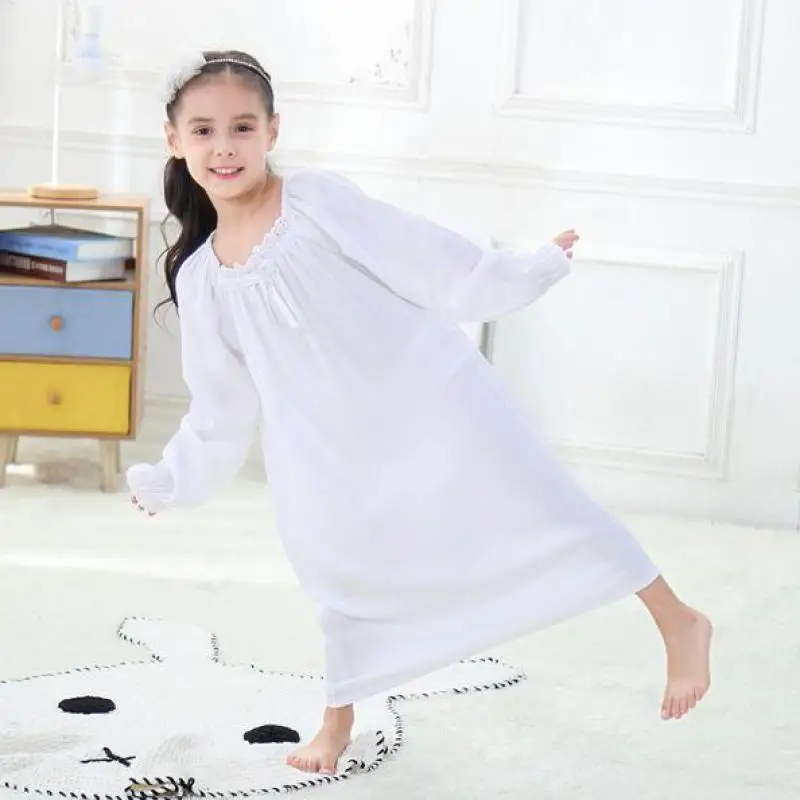 Toddlers Girls Nightdress 100% Cotton Long Sleeve Nightgown Chiildren Mid Length Bathrobe Girls Casual Travel Hotel Home Clothes