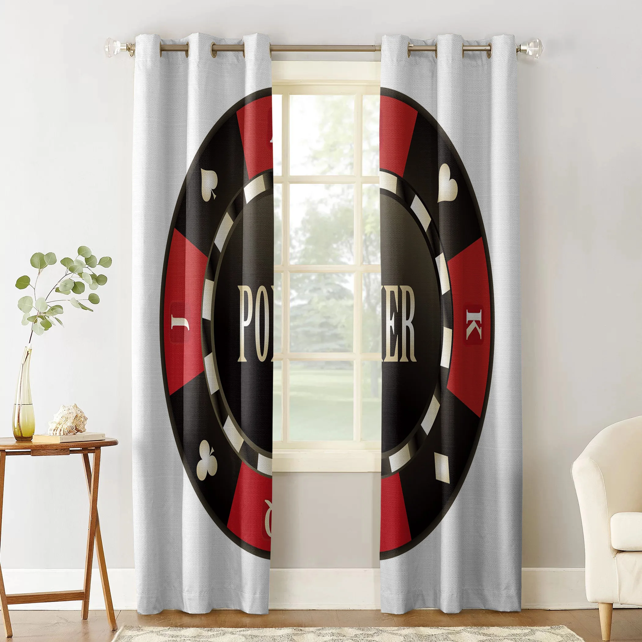 Casino Poker Plate Chips Club Window Curtains Living Room Curtain Home Decor