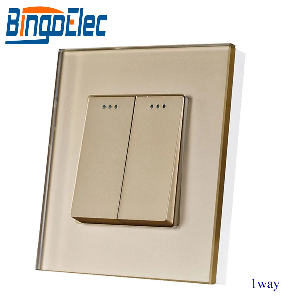 Bingoelec EU Standard Mechanical Switch 1/2 3Gang 1 Way Push Button Switch Crystal Glass Panel Wall Light Switch