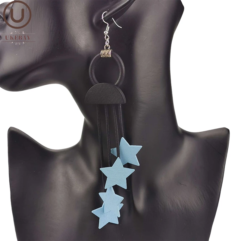 UKEBAY New Blue Star Drop Earrings For Women Boho Pendant Jewelry Fashion Handmade Earrings Gift Rubber Jewellery Tassel Earring