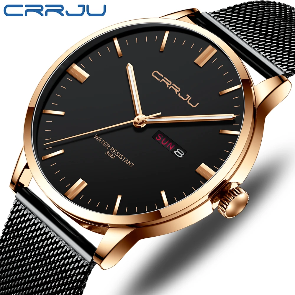 

Men Watch CRRJU Top Brand Simple Business Men’s Watches Stainless Steel Waterproof Quartz Wrist Watch Men Relogio Masculino