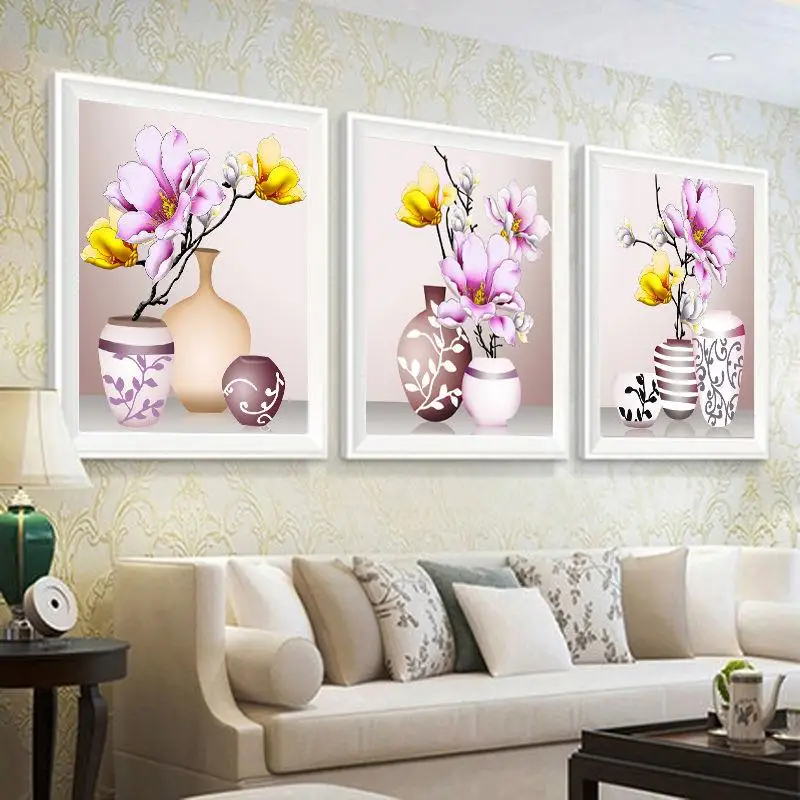 Magnolia Vase Cross Stitch Kit11ct Count Print Canvas Flower Cross Stitches Needlework Full Embroidery DIY Handmade Decoratio