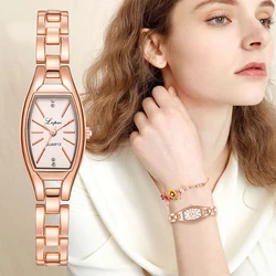 Women Bracelet Watch Rose Gold Fashion Luxury Stainless Steel Wrist Watch Rhinestone Ellipse Creative Ladies Dress Quartz Watch