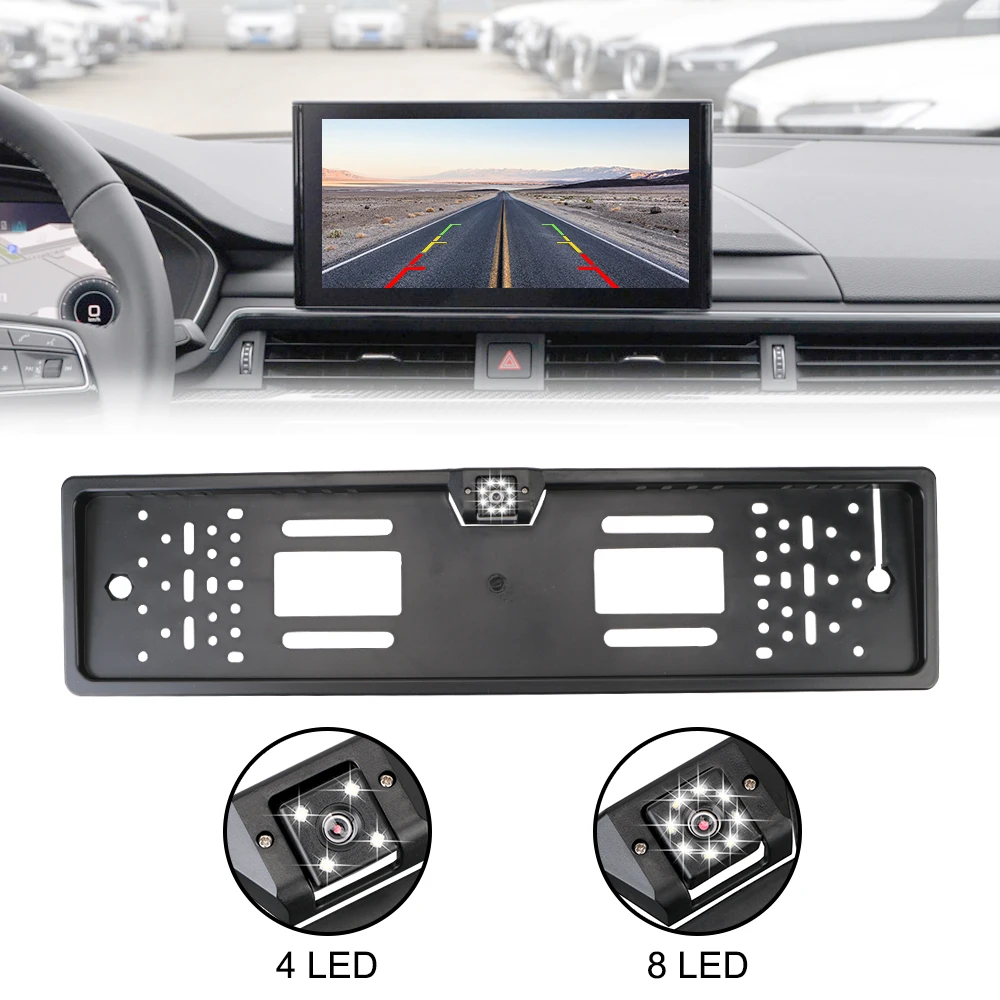 12V Car Rear View Camera 4/8 LED European UK License Plate Holder Parking Sensor 2.4G Reverse Vedio Receiver PDC Parltronics Set