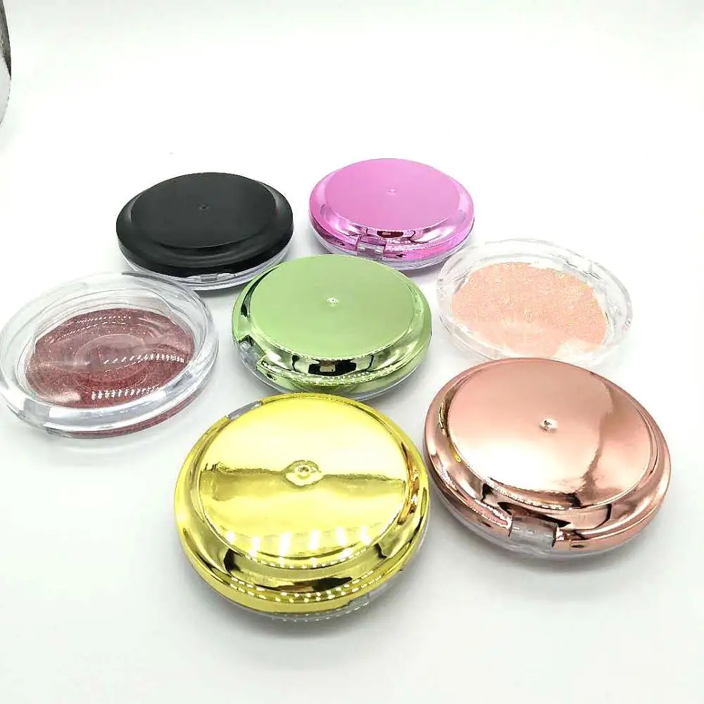 

hot sale round eyelash packaging glitter round eyelash case plastic eyelash box for 10-25mm eyelash