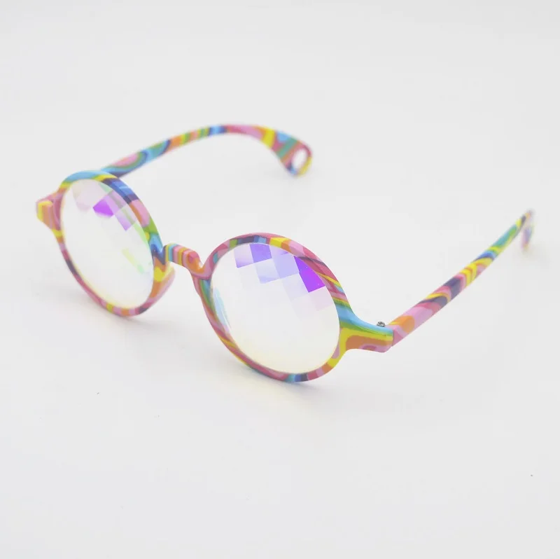 Multicolor Print Frame  squar cut glass lens Kaleidoscope Glasses