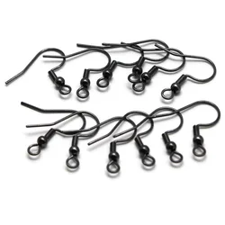 30Pcs Stainless Steel Black Plated Earring Hooks Hypo Allergenic Earwire Clasp For DIY Earrings Jewelry Making Accessories