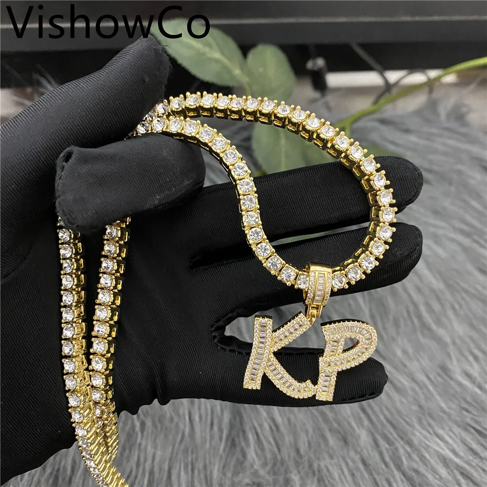 Custom Name Necklace Stainless Steel Tennis Chain Personalized Crystal Zircon Name Pendant Necklace Jewelry For Women Gifts
