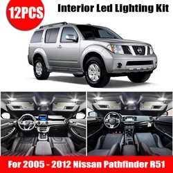 12Pcs White Canbus led Car interior lights Kit for 2005 - 2012 Nissan Pathfinder R51 led interior Dome License plate Trunk light