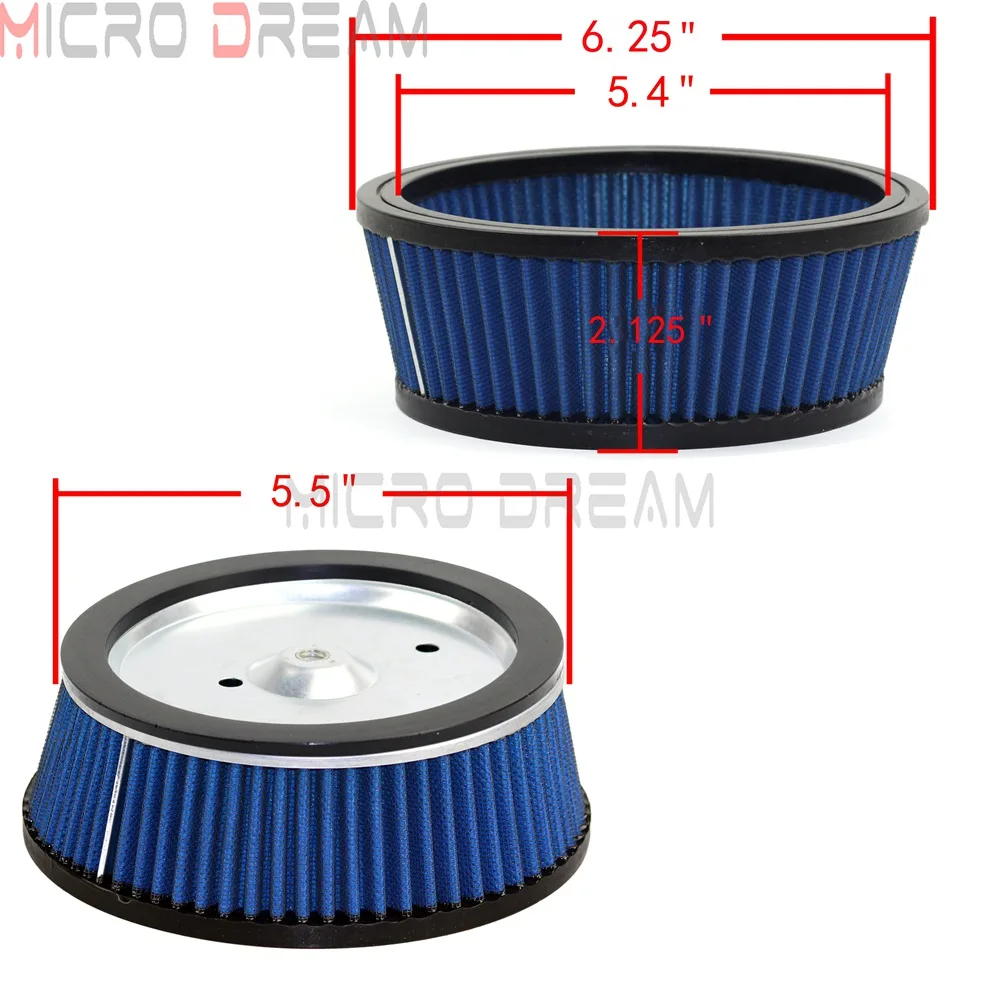 Motorcycle Round High-Flow Air Cleaner Filter System Inner Element Blue For Harley Softail Road King Electra Glide Fat Boy Dyna