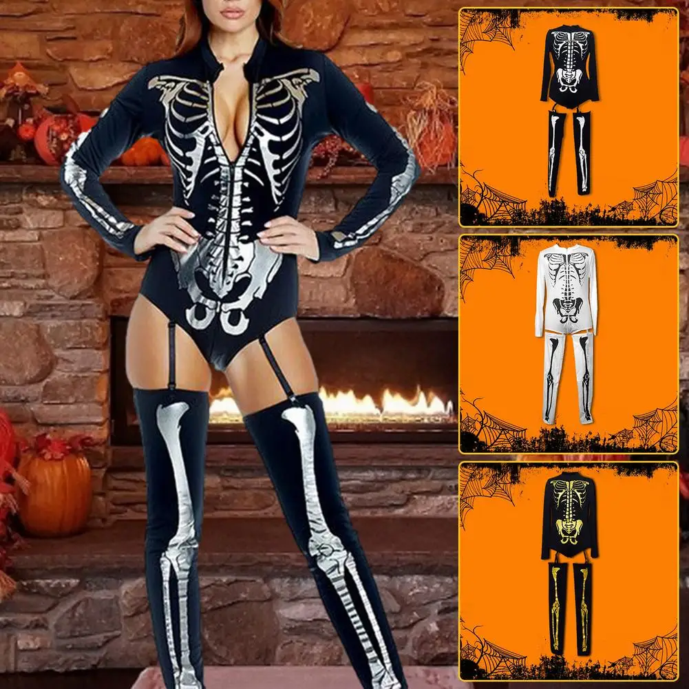 

Skull Costume Women's Dress Up Witch Dead Day Jumpsuit Scary Bride Cosplay Carnival Party Vampire Fancy