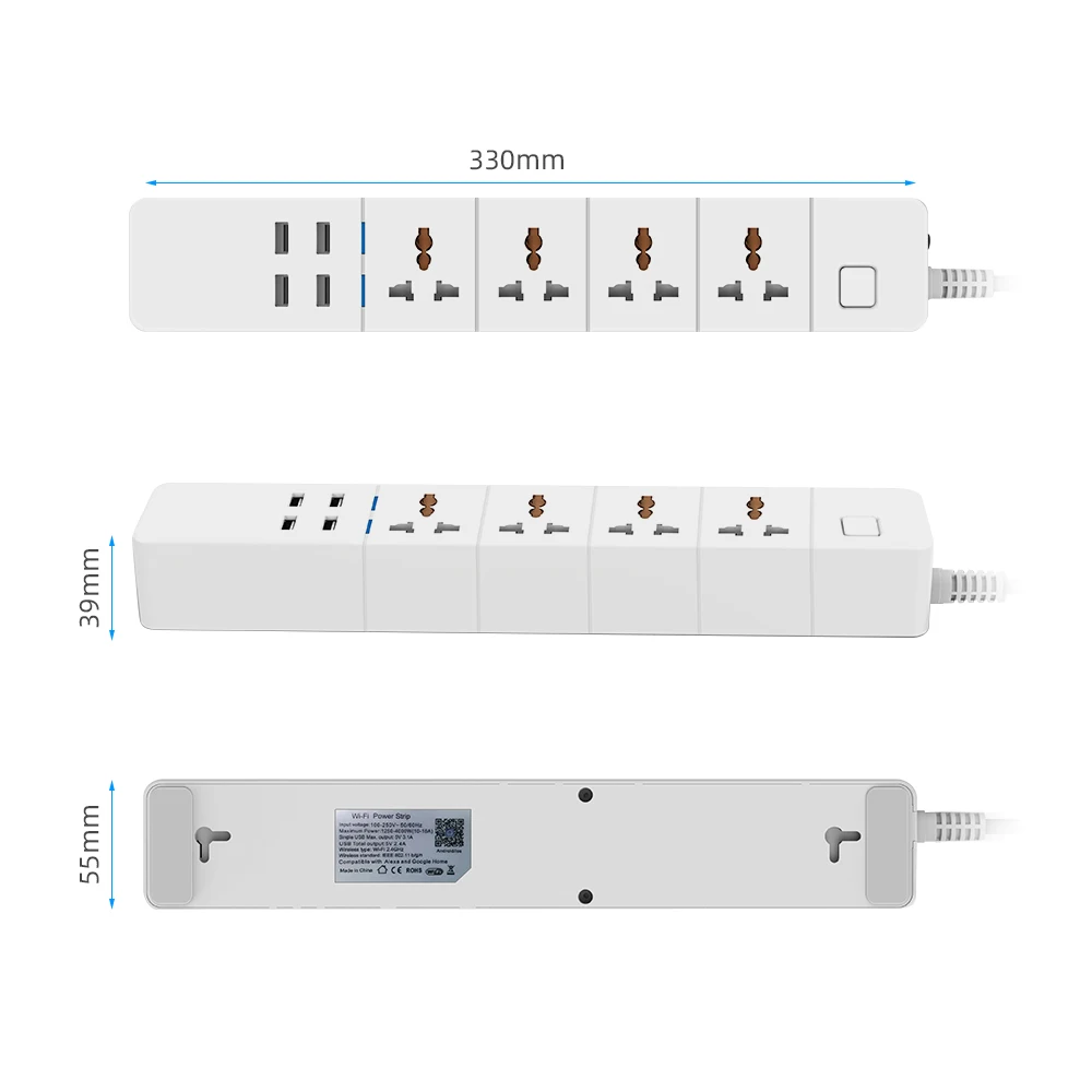 Imagem -04 - Controle por Voz Reino Unido ue Universal Smart Power Strip Wi-fi 1.8 m 3.0m 5.0m com Alexa Google Home Plugue Multi Tomada ac Usb Eua au