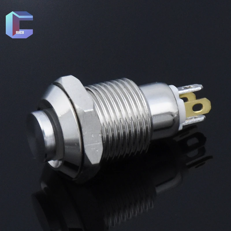 10mm Metal Push Button Switch With High Head Ring LED Annular Momentary Latching 1NO Nickel-Plated  Used for Mini Current