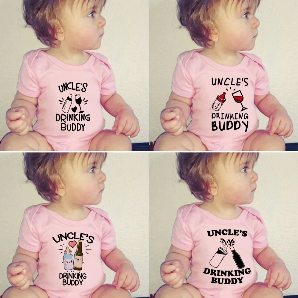 Uncle's Drinking Buddy Baby Bodysuit  Funny Casual Short Sleeve Uncle Shower Gift Infant Newborn Rompers Body Baby Clothes