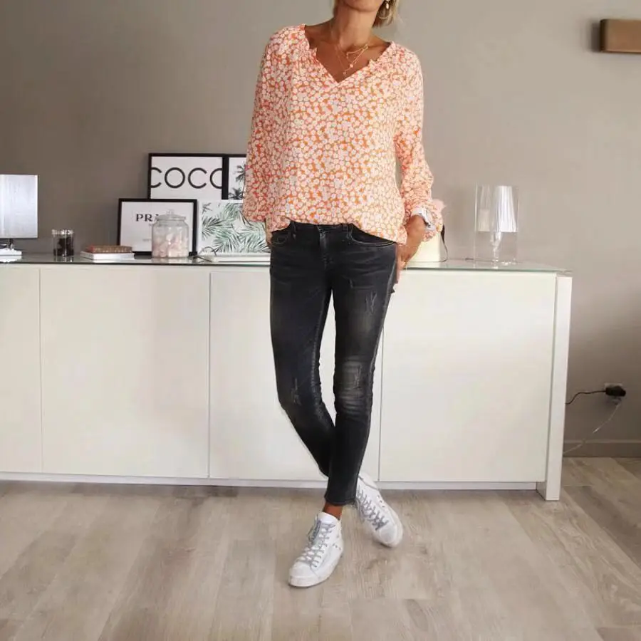 New Blouse Women Casual Floral Print Top Shirts Blouses Female Loose Blusas Autumn Fall Casual Ladies Office Blouses Top Sexy