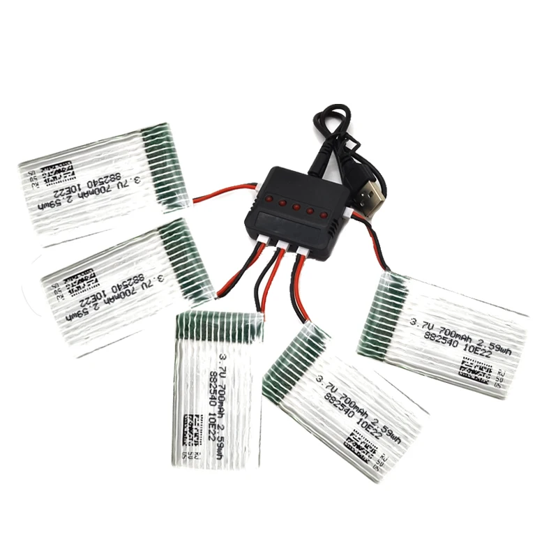 Lipo Battery 3.7V 700mAh XH2.54 Plug With 5in1 Charger For Syma X5C Wltoys K124 X5SW M68 X705C RC Drone Helicopter Parts