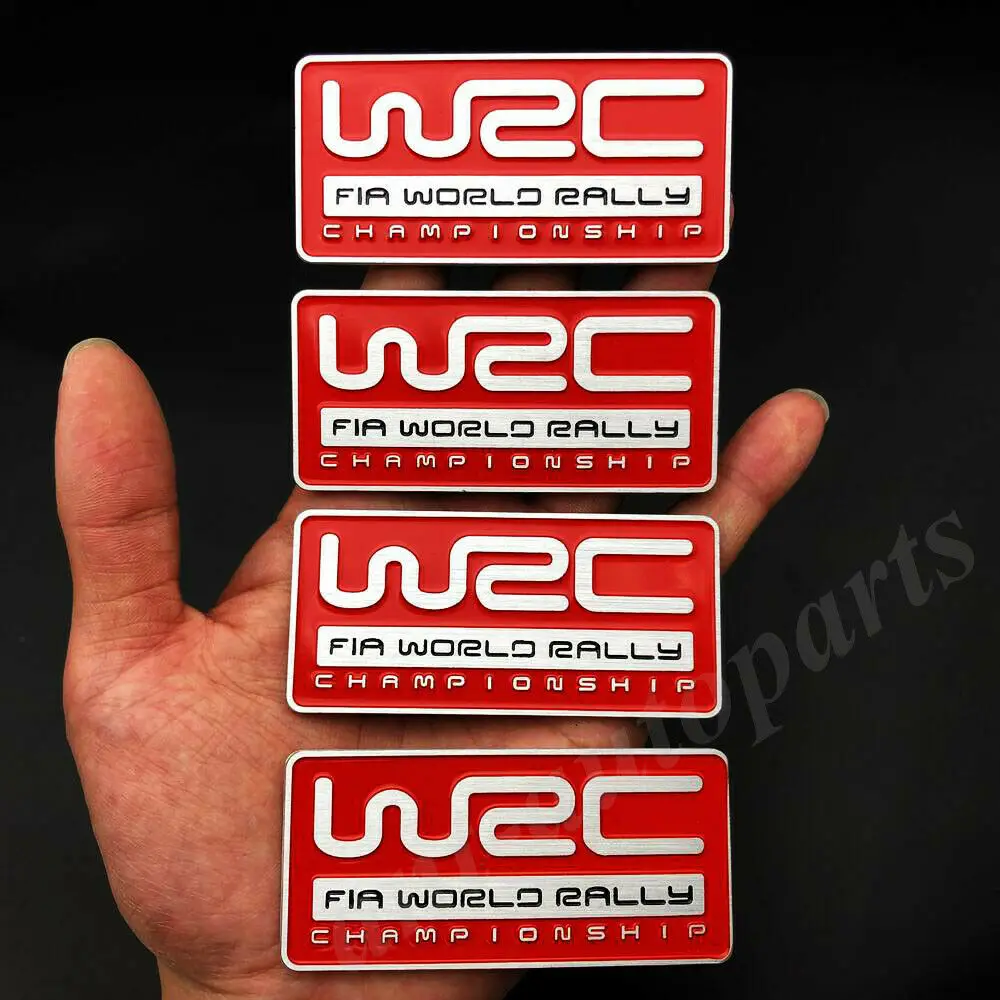 4pcs Metal Red WRC FIA World Rally Championship Car Emblem Badge Decal Sticker