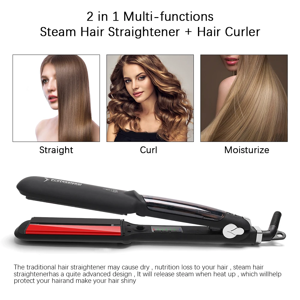 Professional Steam Hair Straightener Ceramic Steam Infrared Styler Flat Iron Vapor Tourmaline Ionic Hair Curler HairStyling Tool