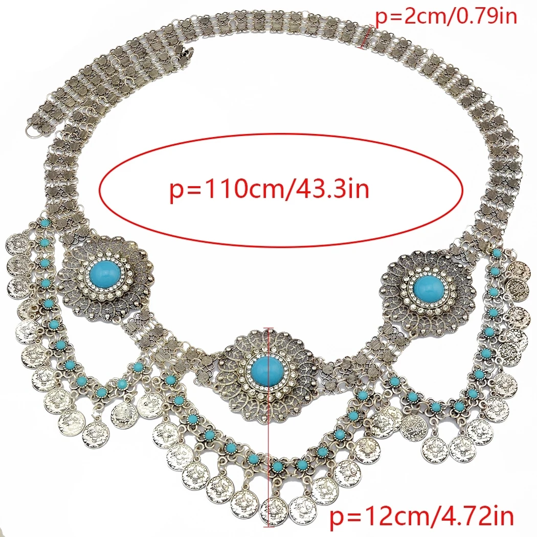 Vintage Afghan Gypsy Coins Necklace Earrings for Women Bohemian Ethnic Tribal Gemstone Bracelet Waist Belly Chains Jewelry Sets