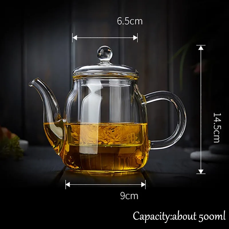 500ml Glass Tea Pot Heat Resistant Kung Fu Teapot Lemon Flower Teapots Office Household Tea Kettle with Filter Transparent Pots