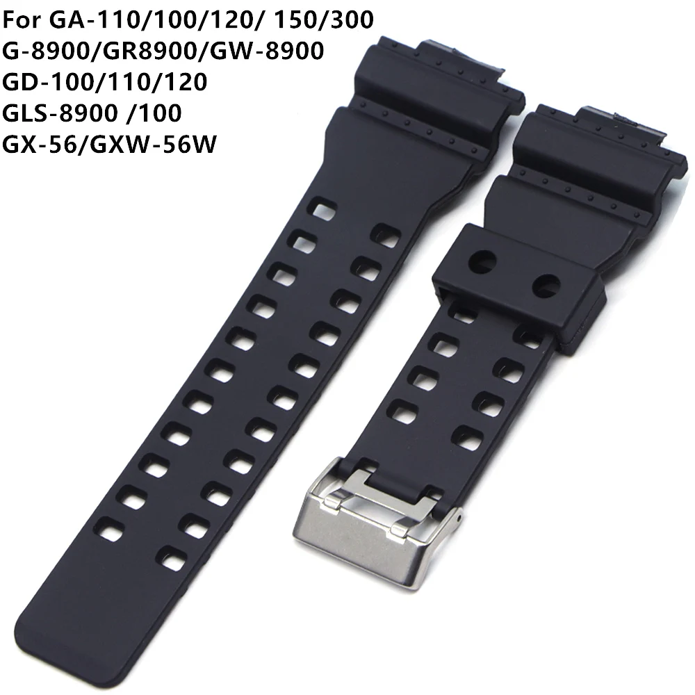 16mm Silicone Rubber Watch Band Strap Fit For GA110 GA100 Replacement Black Waterproof Watchbands Accessories GD-100 G-8900