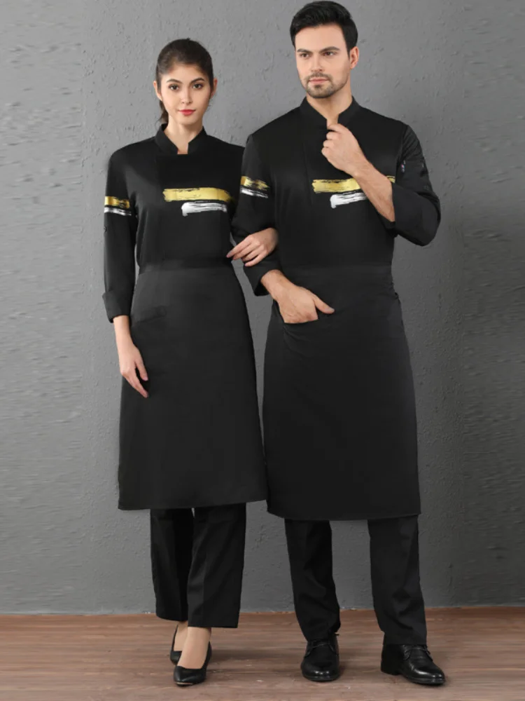 โรงแรมร้านอาหารห้องครัวเบเก้เค้ก Overalls Unisex Chef Uniform บริการอาหารชุดทําอาหาร Catering เสื้อผ้าเสื้อแขนยาว