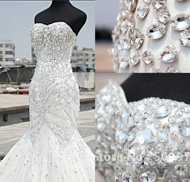 2023 vestido de casamento de cristal luxo sereia querida até o chão strass espartilho vestidos de noiva de mariee