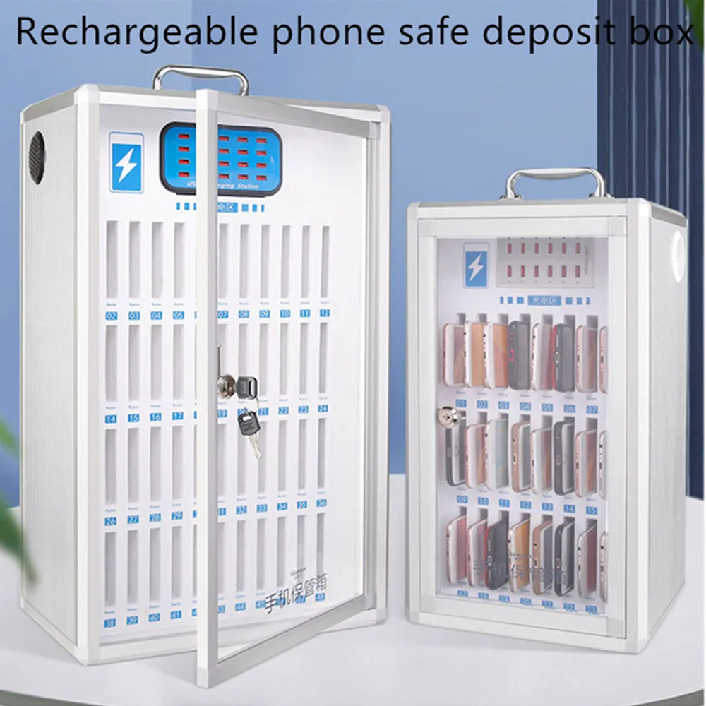 

Portable mobile phone safe deposit box USB charging port suitcase school troop unit meeting hang on wall storage toolbox lock 24