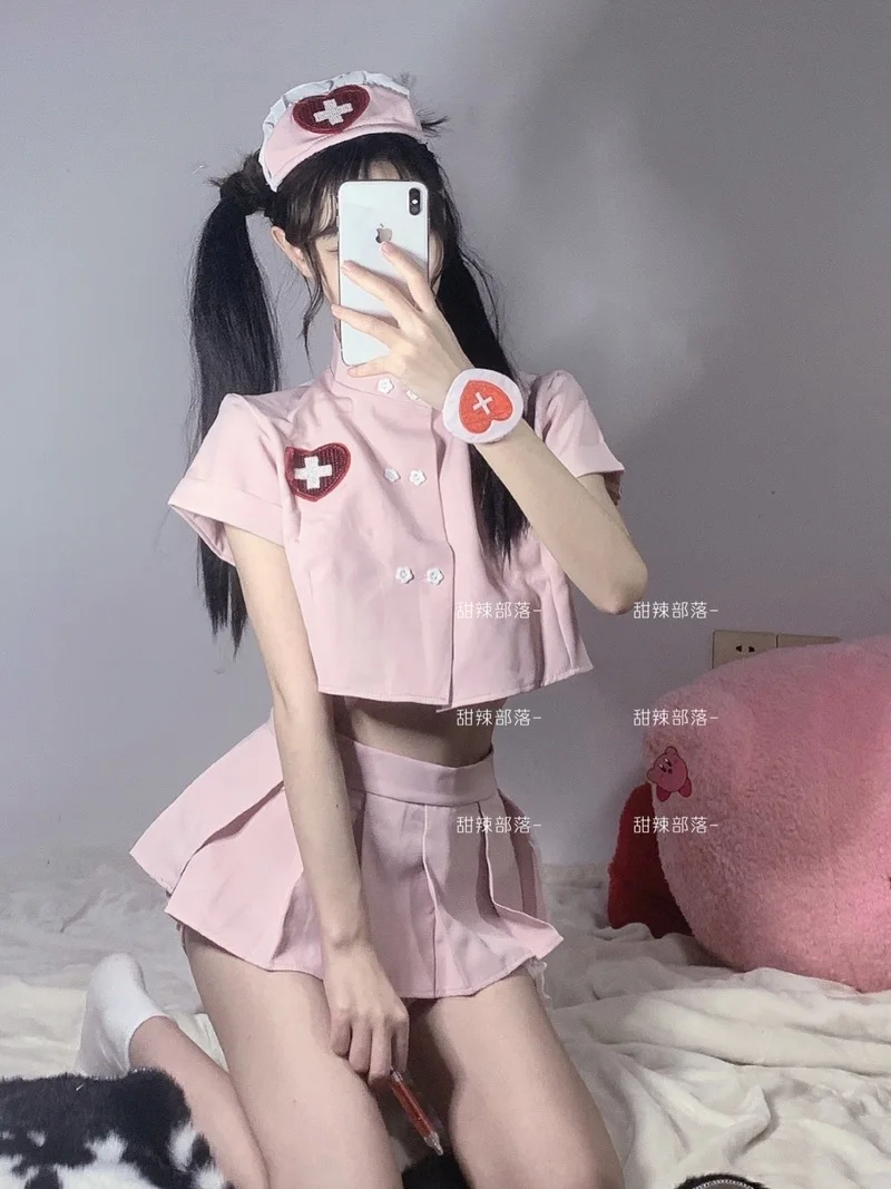 Passion Suit Japanese Cute Nurse Uniform Sweet Pleated High Waist Skirt Doctor Cosplay Costume Sexy Pajamas Student Kawaii Style