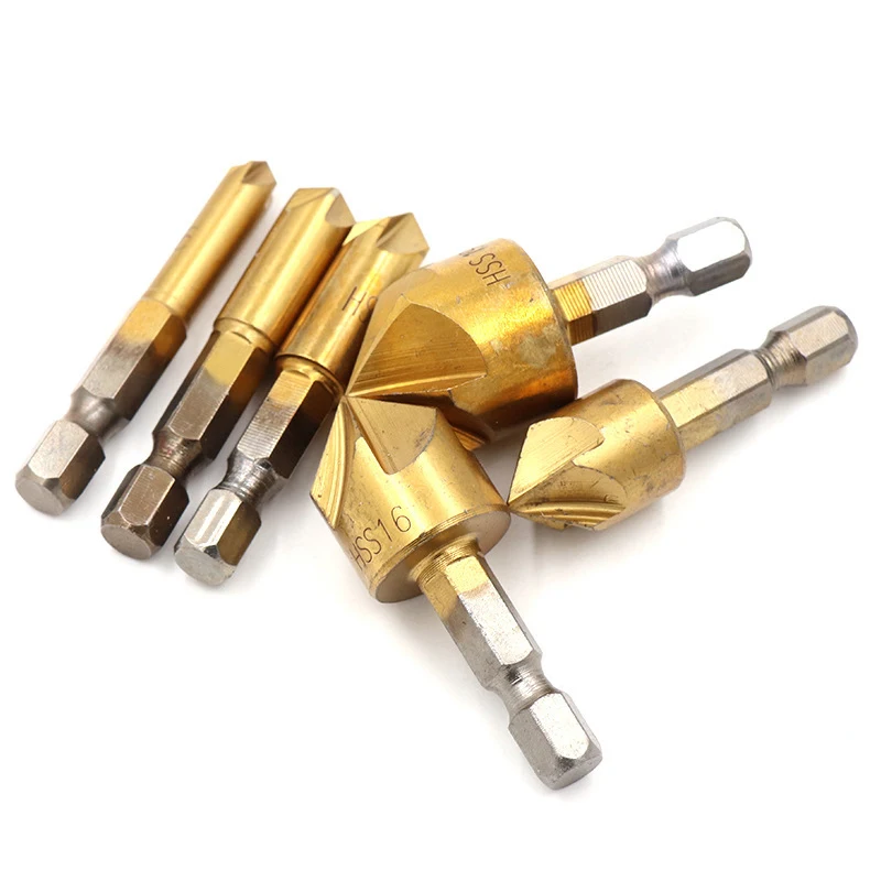 6pcs Countersink Drill Wood Reverse Taper Hole 1/4