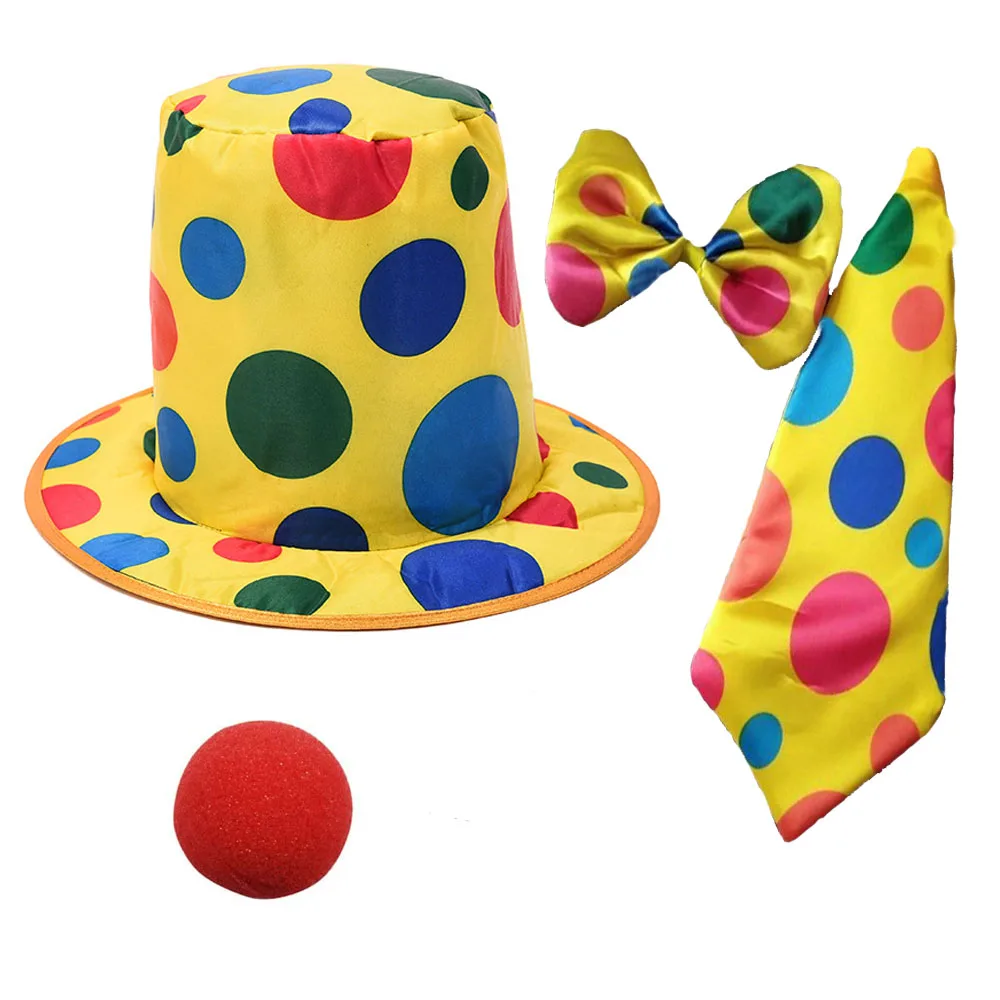 Costume da Clown da uomo-cappello da cravatta con fiocco naso accessori da circo per feste per feste puntelli per feste pasqua