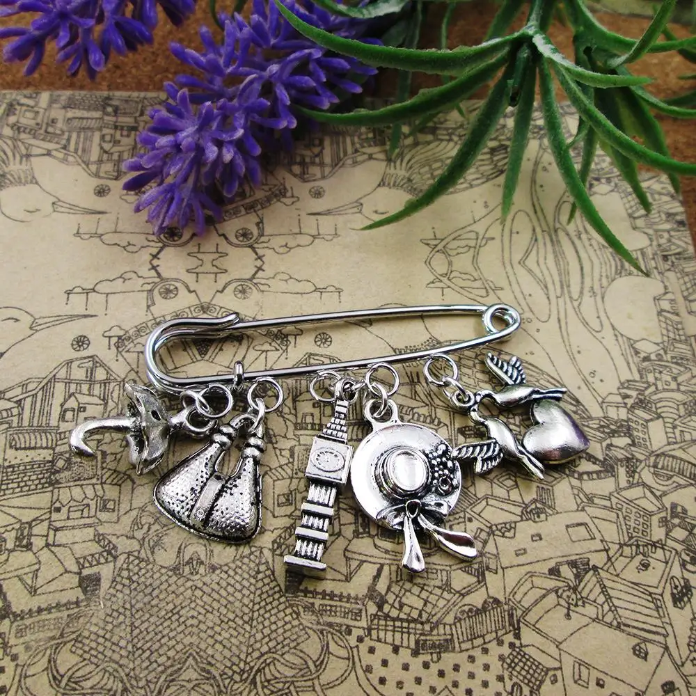 movie Inspired Spoonful of Sugar Carousel silver plated charm brooch