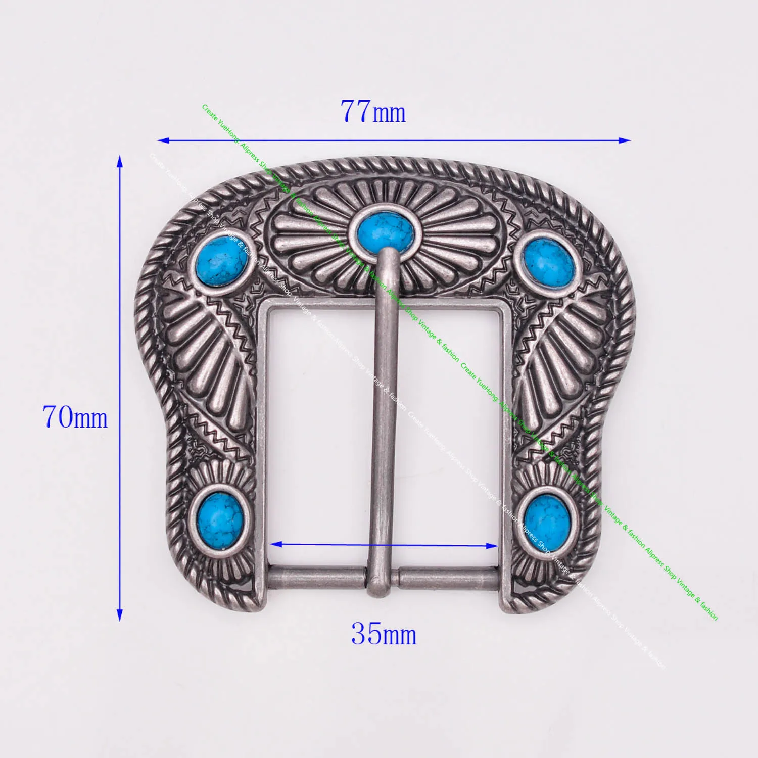 Antique Silver Quality Western Cowboy Southwest Turquoise Flower Carved Leathercraft Leather Belt Buckle Replacement fit 35mm